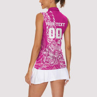 Custom New Zealand Rugby Silver Fern Women Sleeveless Polo Shirt Aotearoa Kiwi Maori Pink Version - Polynesian Pride