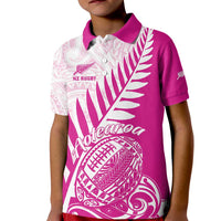 Custom New Zealand Rugby Silver Fern Kid Polo Shirt Aotearoa Maori Pink Version - Polynesian Pride