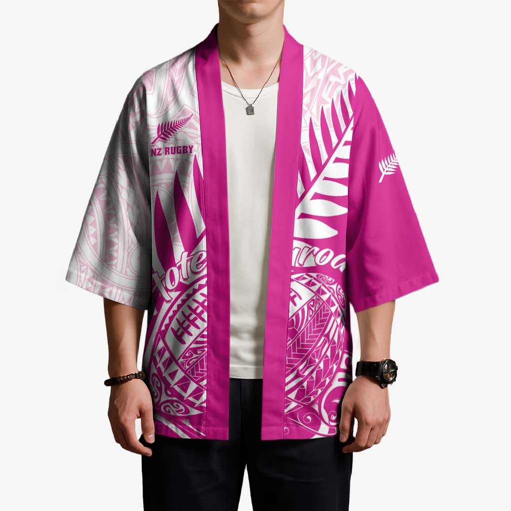 Custom New Zealand Rugby Silver Fern Kimono Aotearoa Maori Pink Version - Polynesian Pride