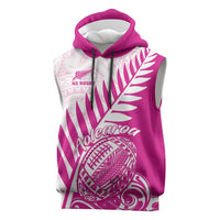 Custom New Zealand Rugby Silver Fern Sleeveless Hoodie Aotearoa Maori Pink Version - Polynesian Pride