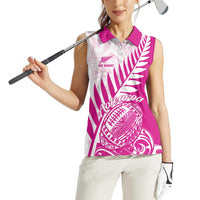 Custom New Zealand Rugby Silver Fern Women Sleeveless Polo Shirt Aotearoa Maori Pink Version - Polynesian Pride