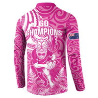 New Zealand Silver Fern Rugby All Pink Button Sweatshirt Maori Tiki Player With Ta Moko Tribal - Polynesian Pride