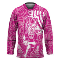 New Zealand Silver Fern Rugby All Pink Hockey Jersey Maori Tiki Player With Ta Moko Tribal - Polynesian Pride