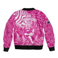 New Zealand Silver Fern Rugby All Pink Sleeve Zip Bomber Jacket Maori Tiki Player With Ta Moko Tribal - Polynesian Pride