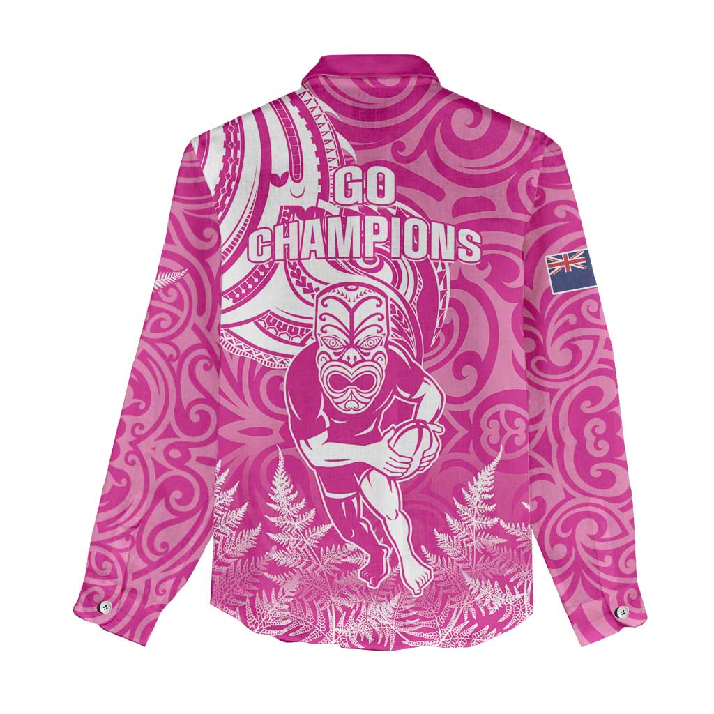 New Zealand Silver Fern Rugby All Pink Women Casual Shirt Maori Tiki Player With Ta Moko Tribal - Polynesian Pride