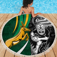 New Zealand and South Africa Rugby Beach Blanket Silver Fern Protea Pattern World Cup 2023 LT01 - Wonder Print Shop