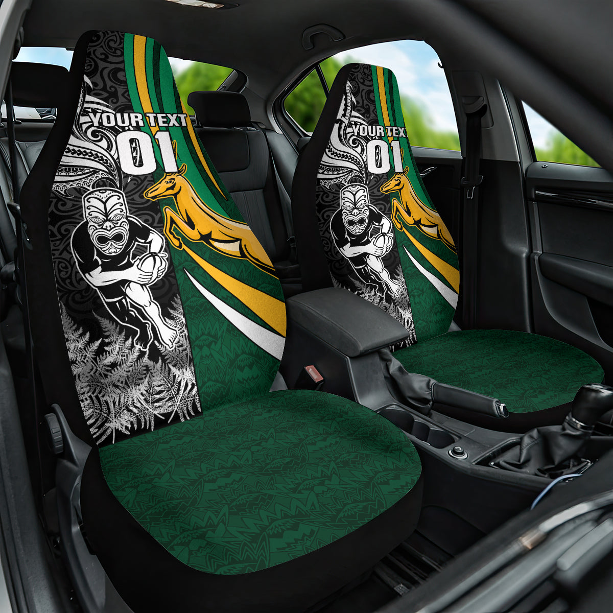 New Zealand and South Africa Rugby Car Seat Cover Silver Fern Protea Pattern World Cup 2023 LT01 One Size Art - Polynesian Pride