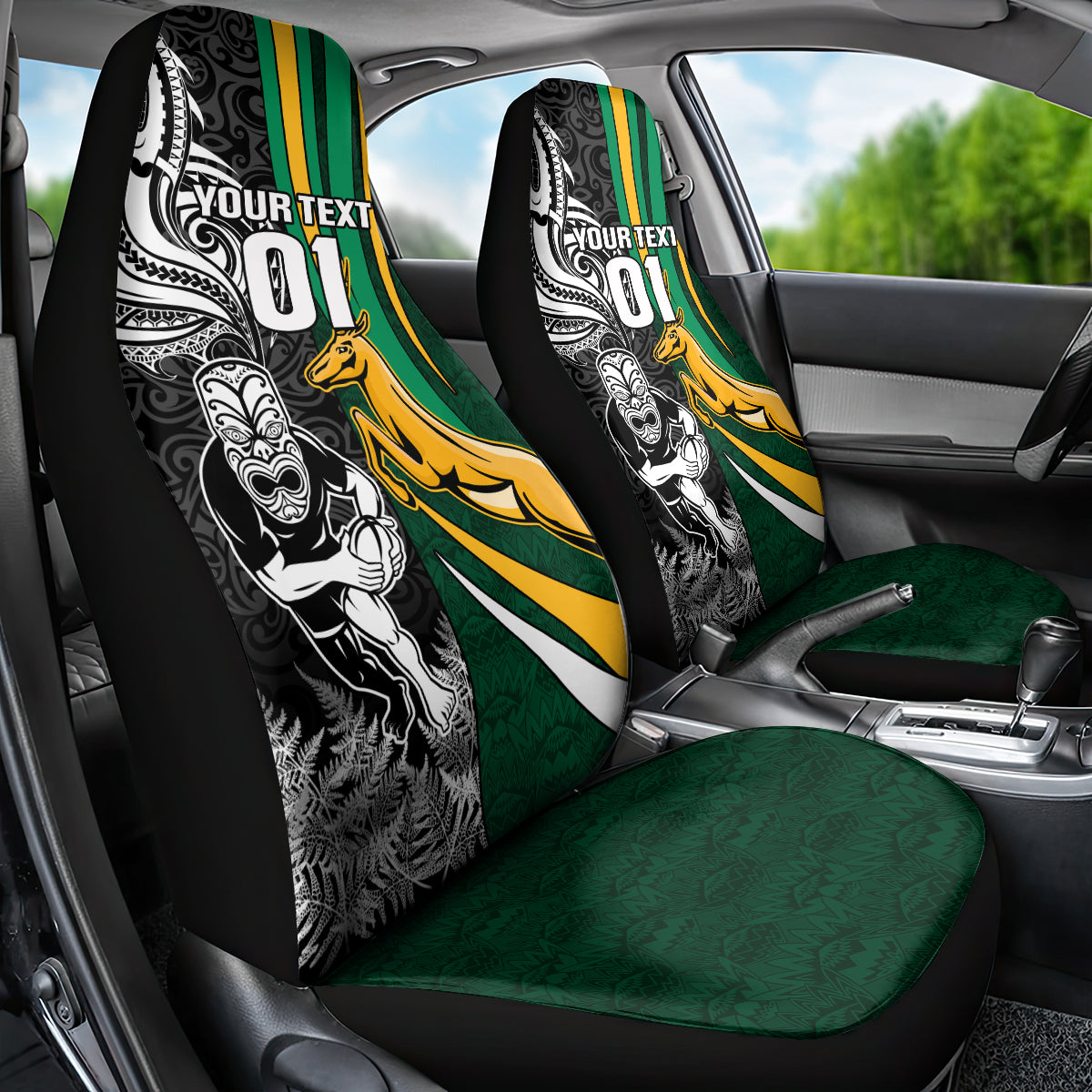 New Zealand and South Africa Rugby Car Seat Cover Silver Fern Protea Pattern World Cup 2023 LT01 - Polynesian Pride