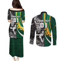 Custom New Zealand and South Africa Rugby Couples Matching Puletasi Dress and Long Sleeve Button Shirt Silver Fern Protea Pattern World Cup 2023 LT01 - Polynesian Pride