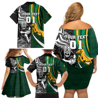 Custom New Zealand and South Africa Rugby Family Matching Off Shoulder Short Dress and Hawaiian Shirt Silver Fern Protea Pattern World Cup 2023 LT01 - Polynesian Pride