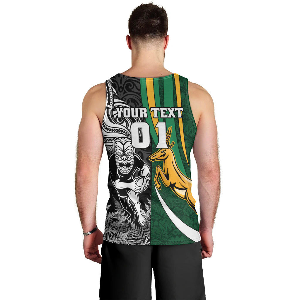 Custom New Zealand and South Africa Rugby Men Tank Top Silver Fern Protea Pattern World Cup 2023 LT01 - Polynesian Pride