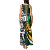 Custom New Zealand and South Africa Rugby Tank Maxi Dress Silver Fern Protea Pattern World Cup 2023 LT01 - Polynesian Pride