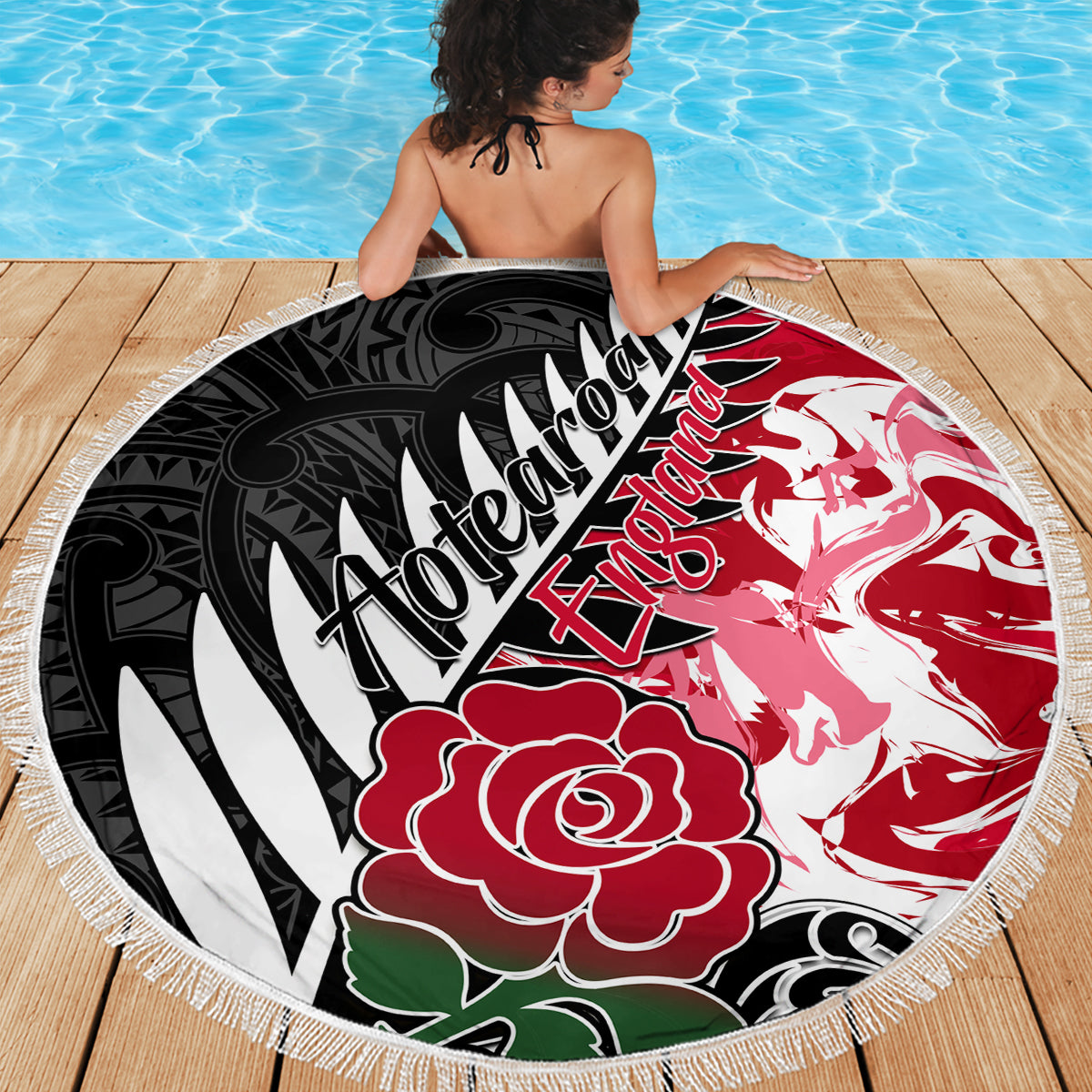 New Zealand and England Rugby Beach Blanket Silver Fern With Red Rose World Cup 2023 LT01 - Wonder Print Shop
