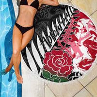 New Zealand and England Rugby Beach Blanket Silver Fern With Red Rose World Cup 2023 LT01 - Wonder Print Shop