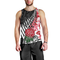 Custom New Zealand and England Rugby Men Tank Top Silver Fern With Red Rose World Cup 2023 LT01 - Polynesian Pride