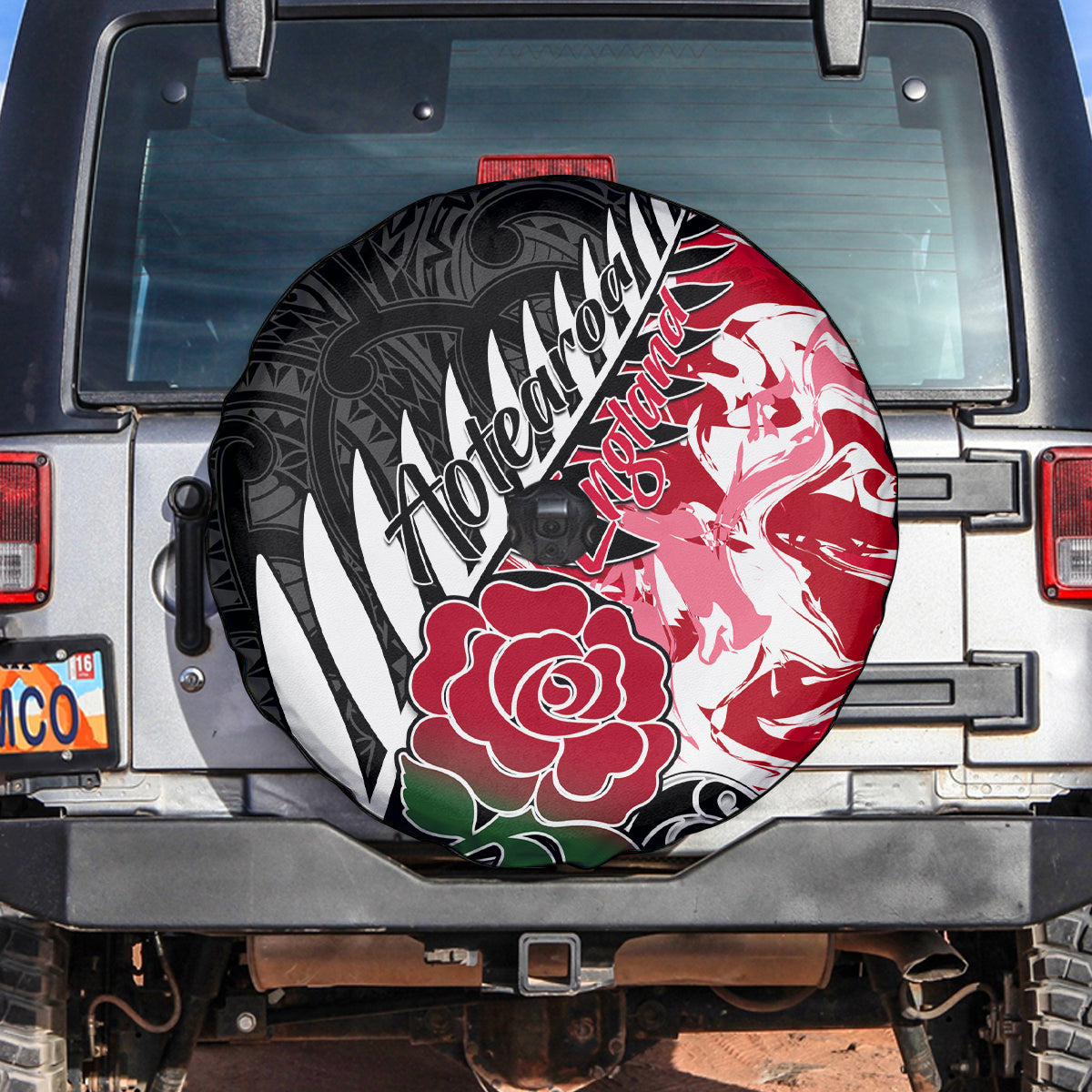 New Zealand and England Rugby Spare Tire Cover Silver Fern With Red Rose World Cup 2023 LT01 - Polynesian Pride