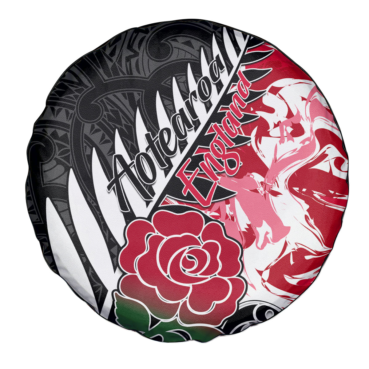 New Zealand and England Rugby Spare Tire Cover Silver Fern With Red Rose World Cup 2023 LT01 - Polynesian Pride