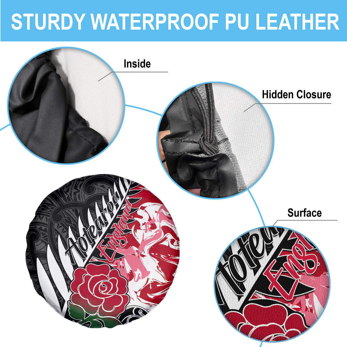 New Zealand and England Rugby Spare Tire Cover Silver Fern With Red Rose World Cup 2023 LT01 - Polynesian Pride