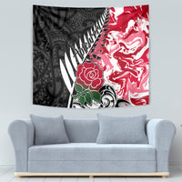 New Zealand and England Rugby Tapestry Silver Fern With Red Rose World Cup 2023 LT01 - Polynesian Pride