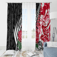 New Zealand and England Rugby Window Curtain Silver Fern With Red Rose World Cup 2023 LT01 - Polynesian Pride