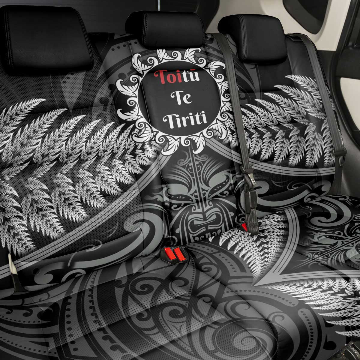 Toitu Te Tiriti Aotearoa Silver Fern Back Car Seat Cover New Zealand Maori Pattern LT01 - Polynesian Pride