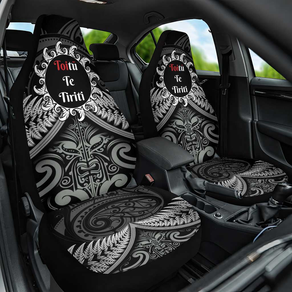 Toitu Te Tiriti Aotearoa Silver Fern Car Seat Cover New Zealand Maori Pattern LT01 One Size Black - Polynesian Pride