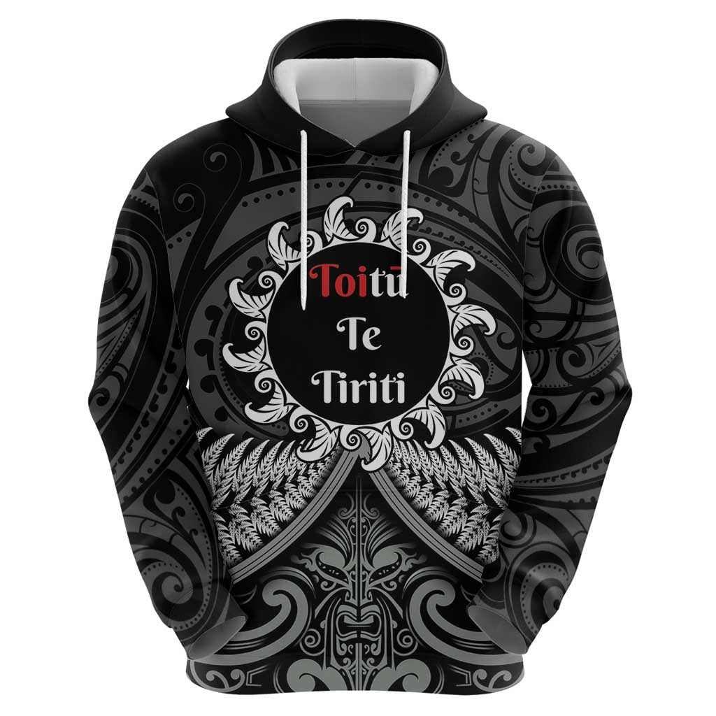 Personalised Toitu Te Tiriti Aotearoa Silver Fern Hoodie New Zealand Maori Pattern