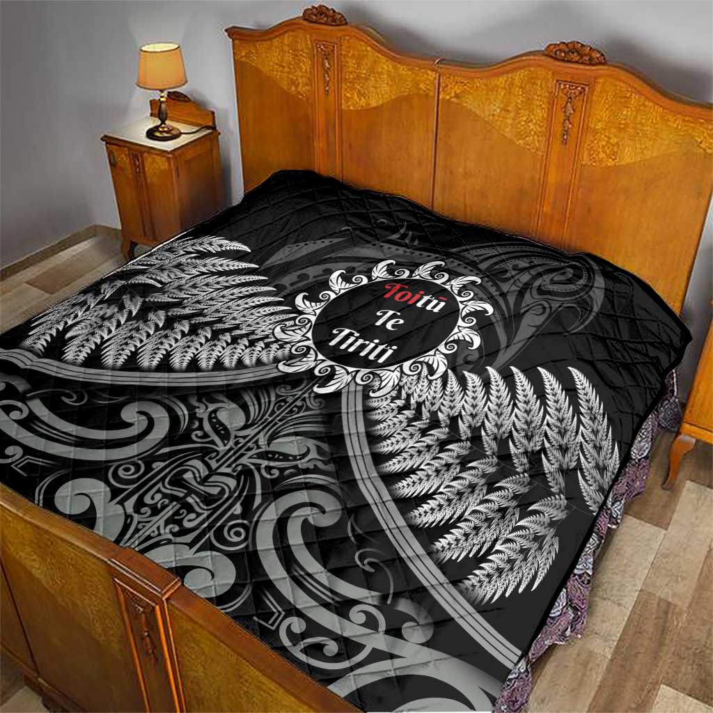 Toitu Te Tiriti Aotearoa Silver Fern Quilt New Zealand Maori Pattern LT01 - Polynesian Pride