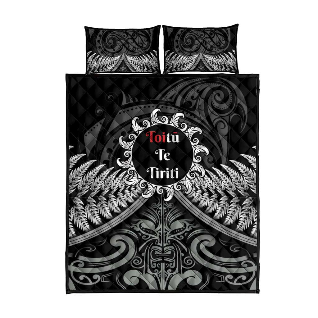 Toitu Te Tiriti Aotearoa Silver Fern Quilt Bed Set New Zealand Maori Pattern