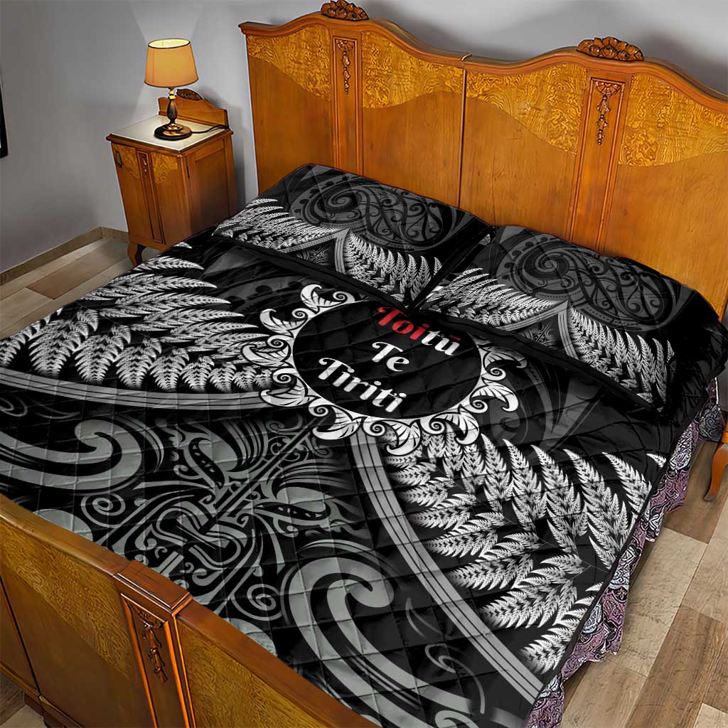 Toitu Te Tiriti Aotearoa Silver Fern Quilt Bed Set New Zealand Maori Pattern