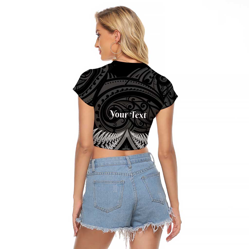 Personalised Toitu Te Tiriti Aotearoa Silver Fern Raglan Cropped T Shirt New Zealand Maori Pattern LT01 - Polynesian Pride