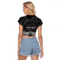 Personalised Toitu Te Tiriti Aotearoa Silver Fern Raglan Cropped T Shirt New Zealand Maori Pattern LT01 - Polynesian Pride