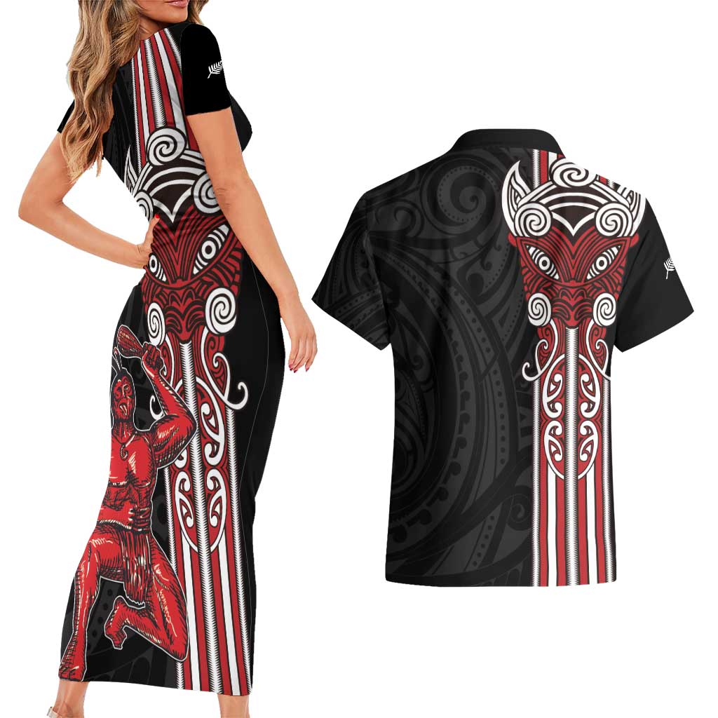Toitu Te Reo Maori Toitu Te Whenua Toitu Te Tiriti Couples Matching Short Sleeve Bodycon Dress and Hawaiian Shirt Maori Warrior New Zealand