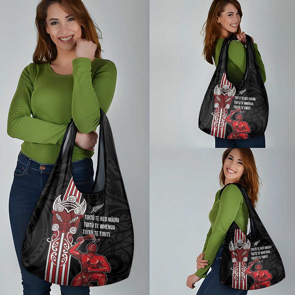 Toitu Te Reo Maori Toitu Te Whenua Toitu Te Tiriti Grocery Bag Maori Warrior New Zealand