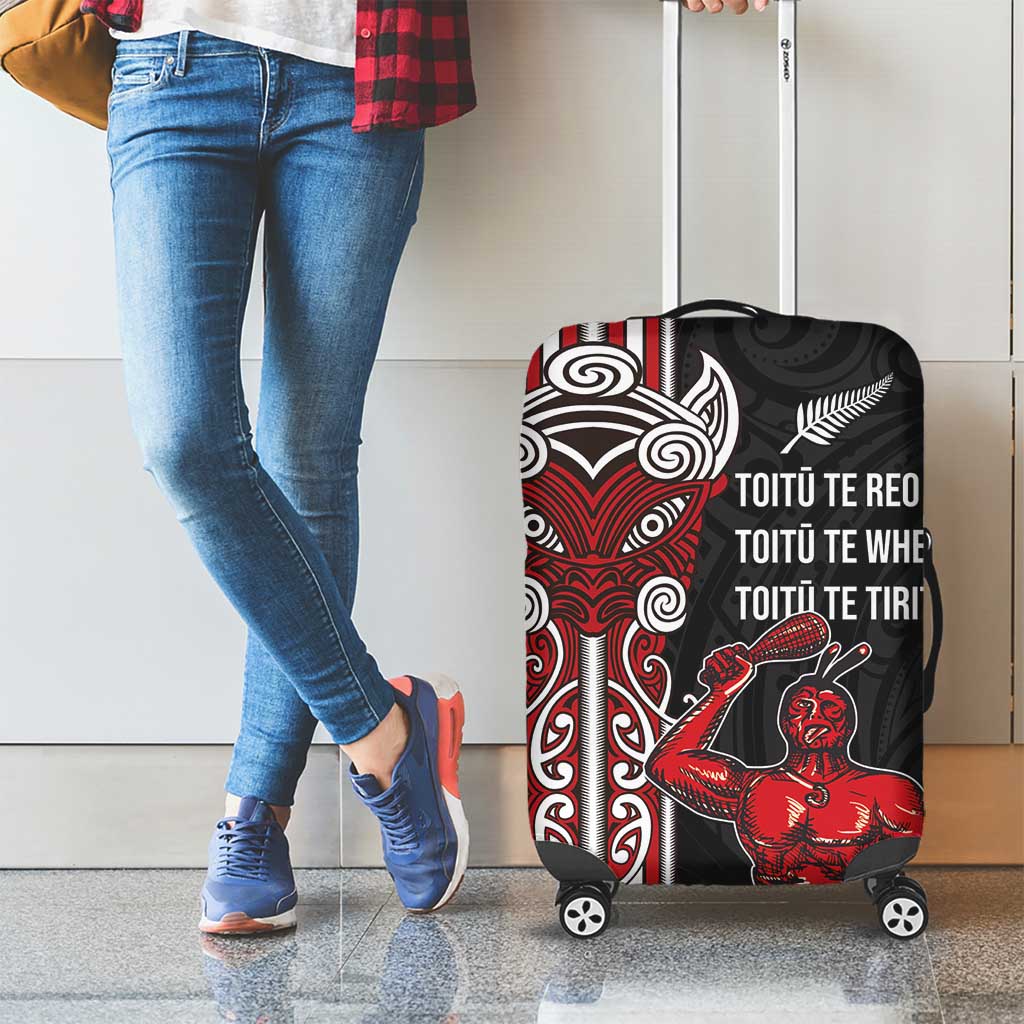 Toitu Te Reo Maori Toitu Te Whenua Toitu Te Tiriti Luggage Cover Maori Warrior New Zealand