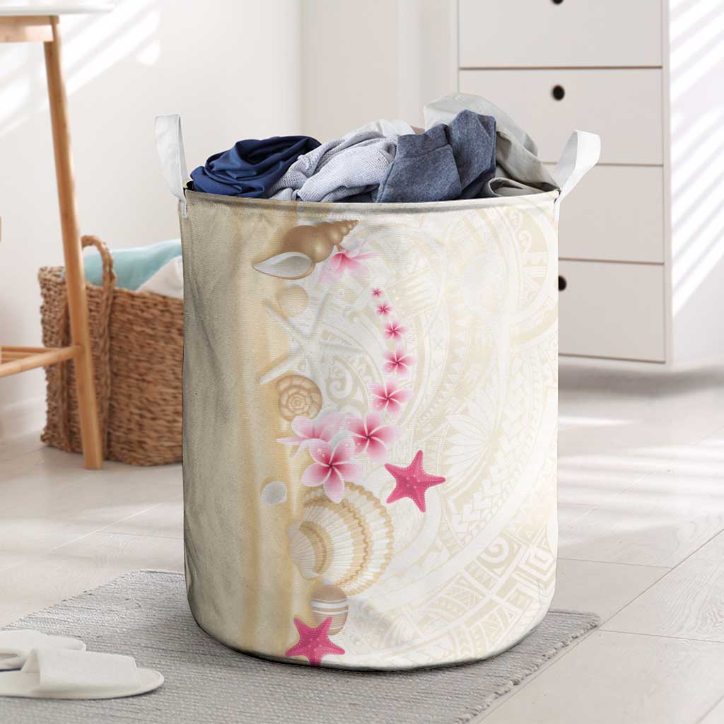 Beige Frangipani Sea Shell Laundry Basket Starfish Polynesian Pattern - Polynesian Pride