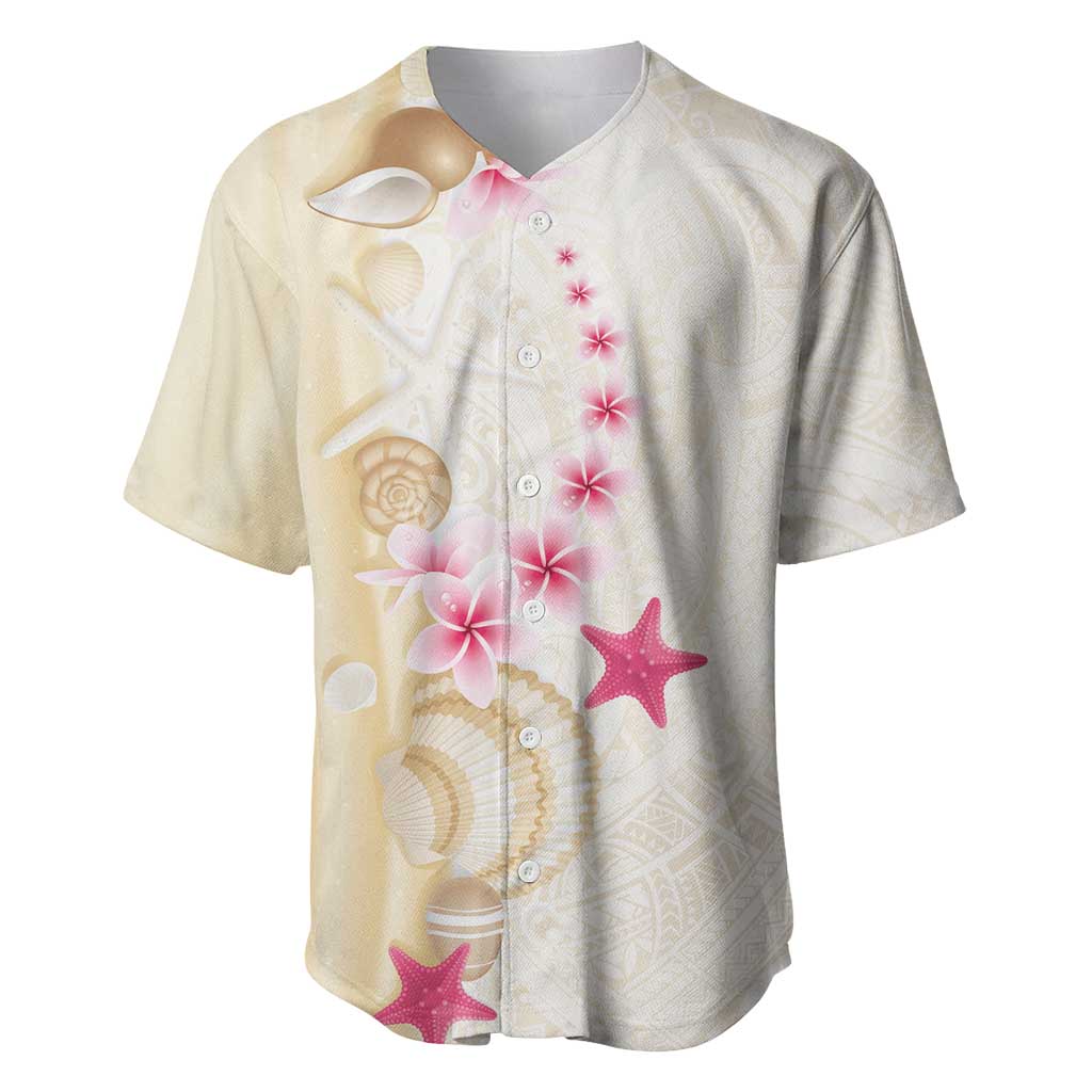 Beige Frangipani Sea Shell Baseball Jersey Starfish Polynesian Pattern - Polynesian Pride