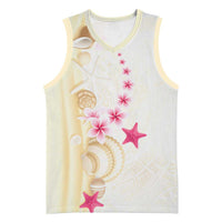Beige Frangipani Sea Shell Basketball Jersey Starfish Polynesian Pattern - Polynesian Pride