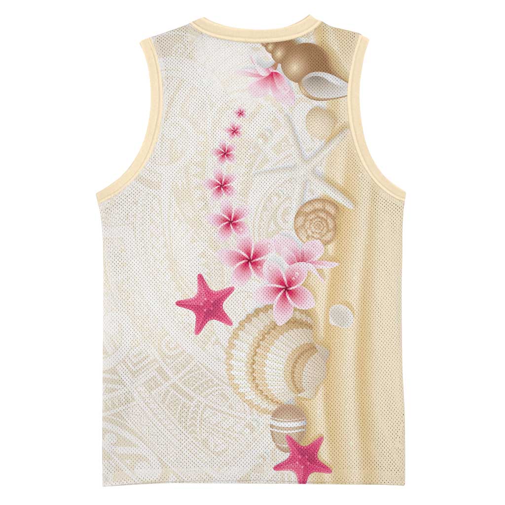 Beige Frangipani Sea Shell Basketball Jersey Starfish Polynesian Pattern - Polynesian Pride