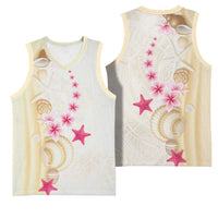 Beige Frangipani Sea Shell Basketball Jersey Starfish Polynesian Pattern - Polynesian Pride