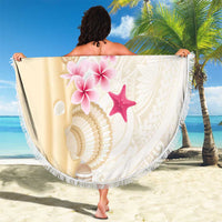 Beige Frangipani Sea Shell Beach Blanket Starfish Polynesian Pattern - Polynesian Pride