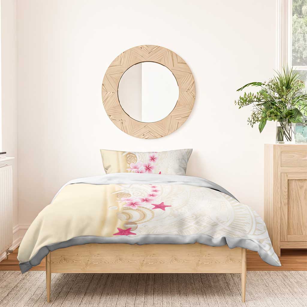 Beige Frangipani Sea Shell Bedding Set Starfish Polynesian Pattern - Polynesian Pride