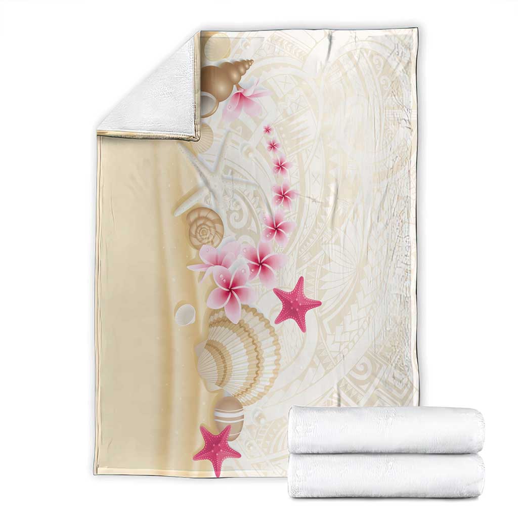 Beige Frangipani Sea Shell Blanket Starfish Polynesian Pattern - Polynesian Pride