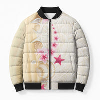 Beige Frangipani Sea Shell Bomber Puffer Jacket Starfish Polynesian Pattern - Polynesian Pride