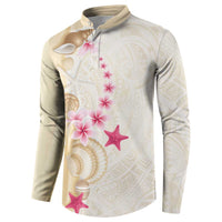 Beige Frangipani Sea Shell Button Sweatshirt Starfish Polynesian Pattern - Polynesian Pride