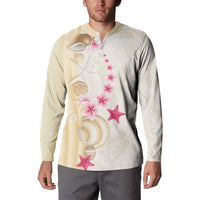 Beige Frangipani Sea Shell Button Sweatshirt Starfish Polynesian Pattern - Polynesian Pride