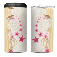 Beige Frangipani Sea Shell 4 in 1 Can Cooler Tumbler Starfish Polynesian Pattern - Polynesian Pride
