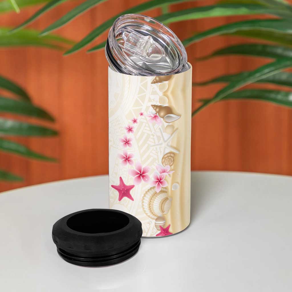 Beige Frangipani Sea Shell 4 in 1 Can Cooler Tumbler Starfish Polynesian Pattern - Polynesian Pride