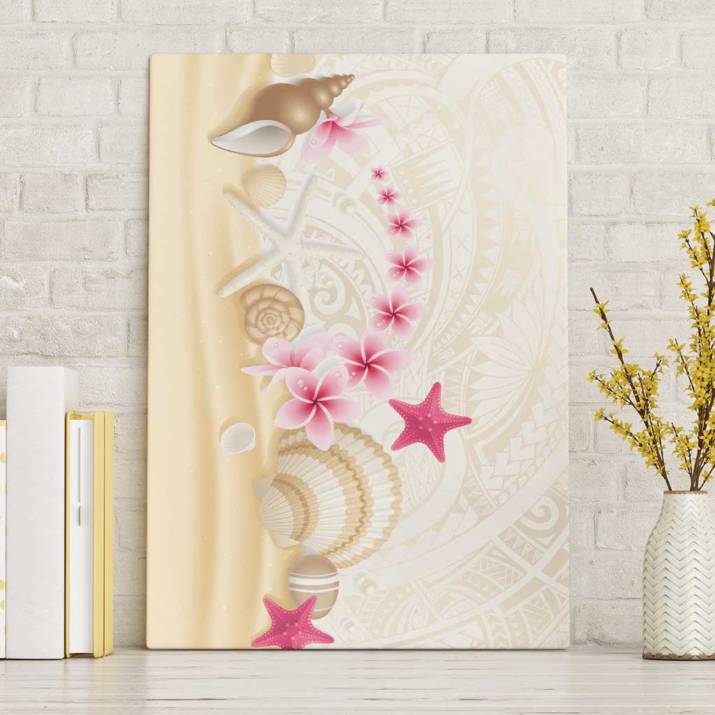 Beige Frangipani Sea Shell Canvas Wall Art Starfish Polynesian Pattern - Polynesian Pride