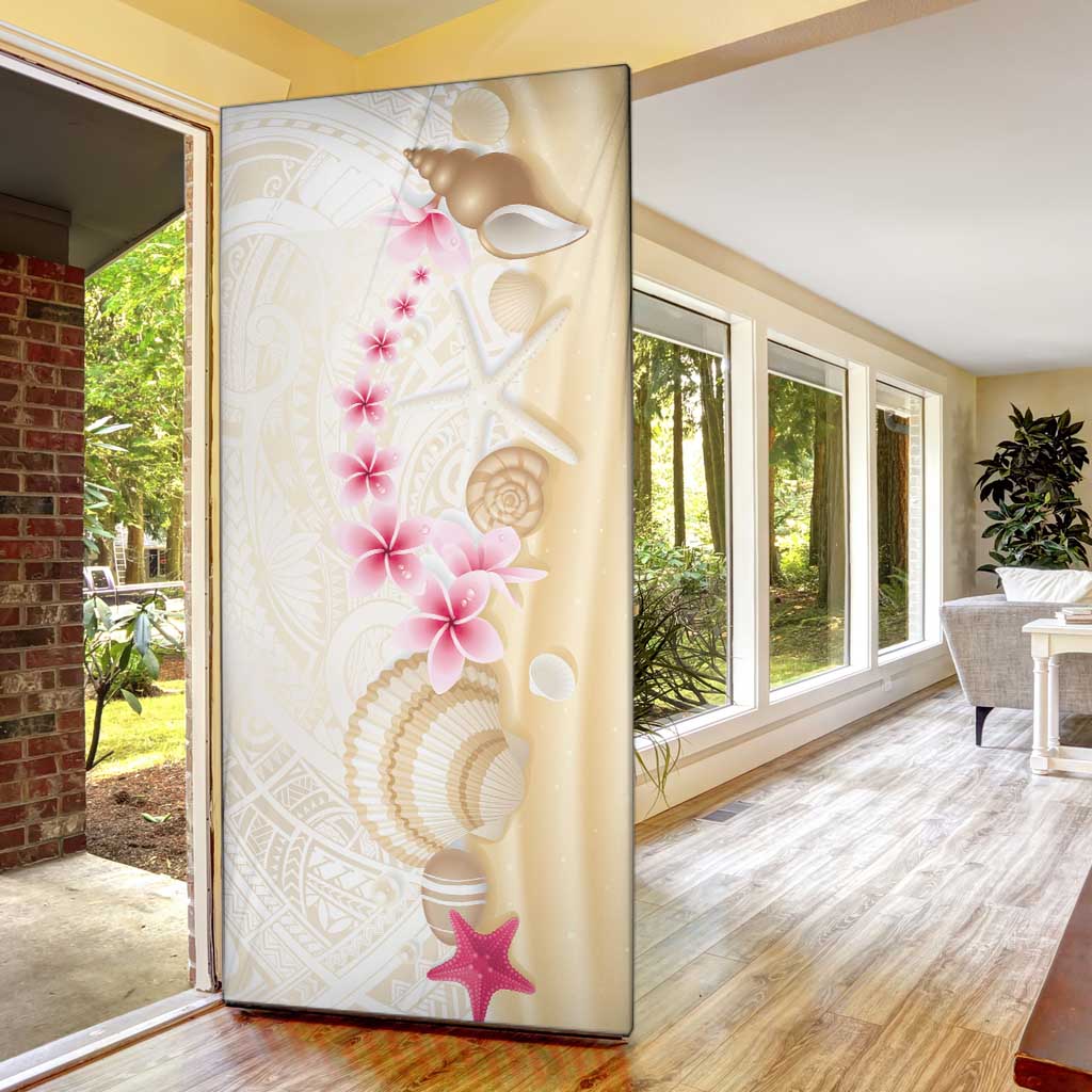 Beige Frangipani Sea Shell Door Cover Starfish Polynesian Pattern - Polynesian Pride